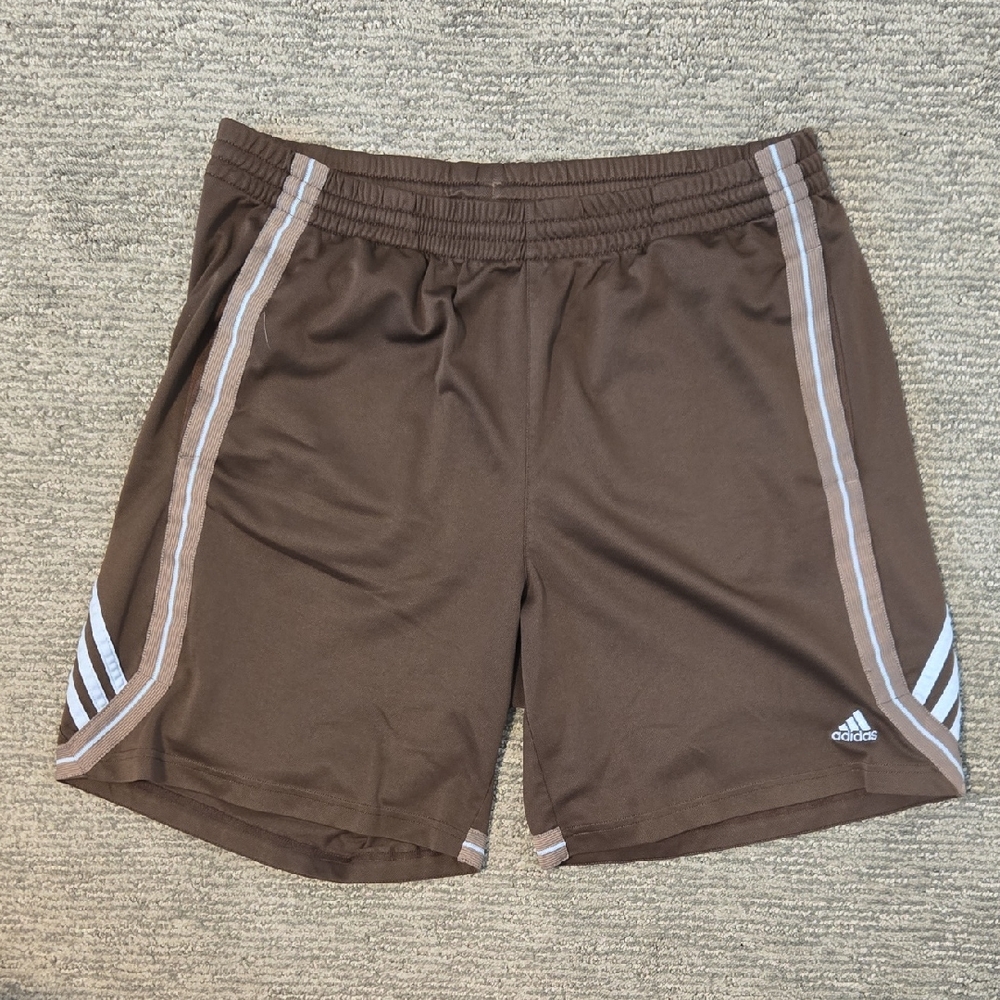 Adidas Men's Athletic Shorts in Brown with Light Blue Accents